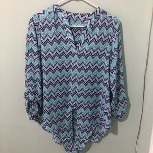 Chiffon blouse chevron printed 3/4 sleeve
